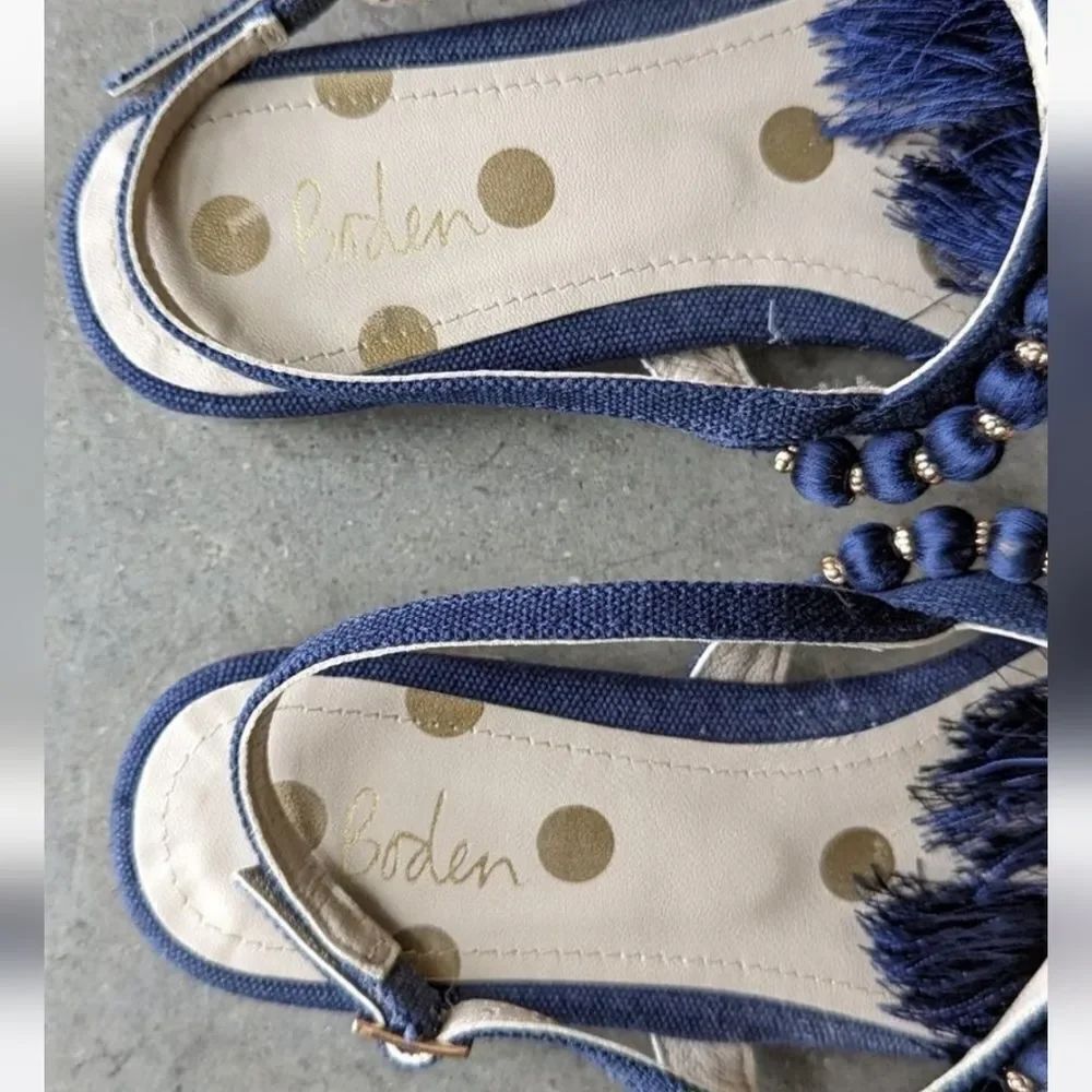 BODEN Navy Blue Decorative Trim With Tassels Sandals SIZE 39 - Picture 3 of 11